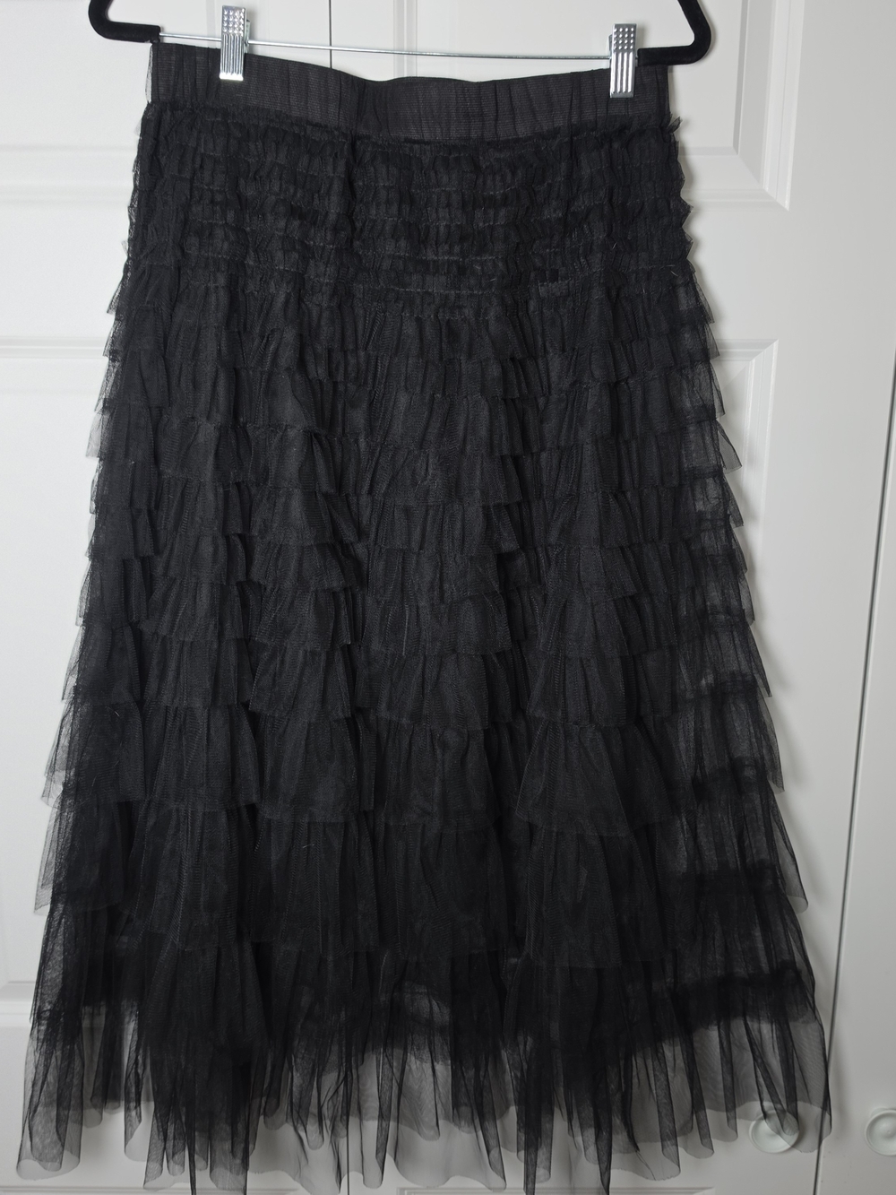 Black Tiered Tulle Ruffle Maxi Skirt XL Fairycore Gothic Romantic